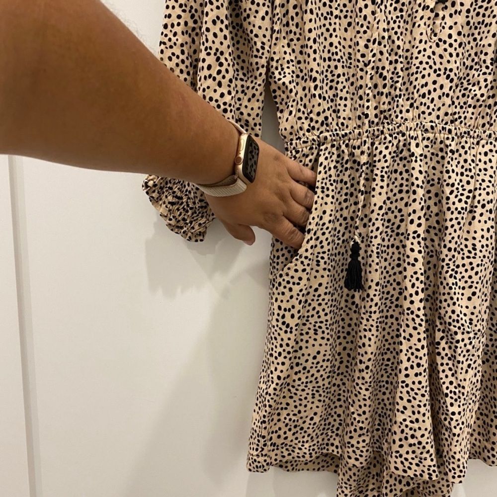 Beachgold Chelsea Tan Black Long SleeveCoverup Polka Dot Romper Women's XS - Picture 6 of 12